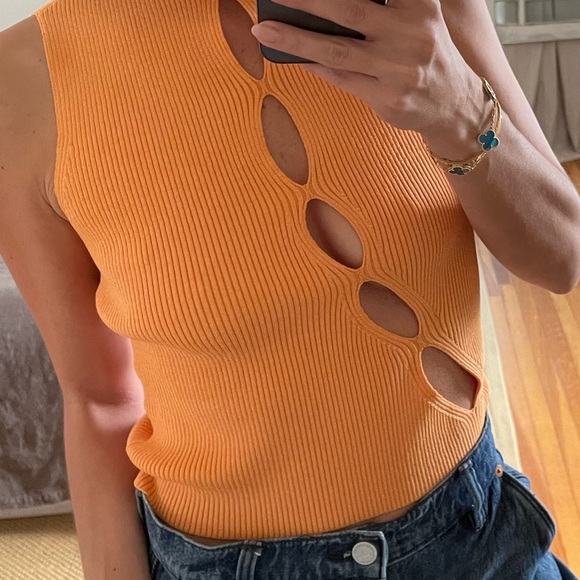 Ronny Kobo Collection Orange Mock Neck Cut Out Tank Top - Picture 7 of 7